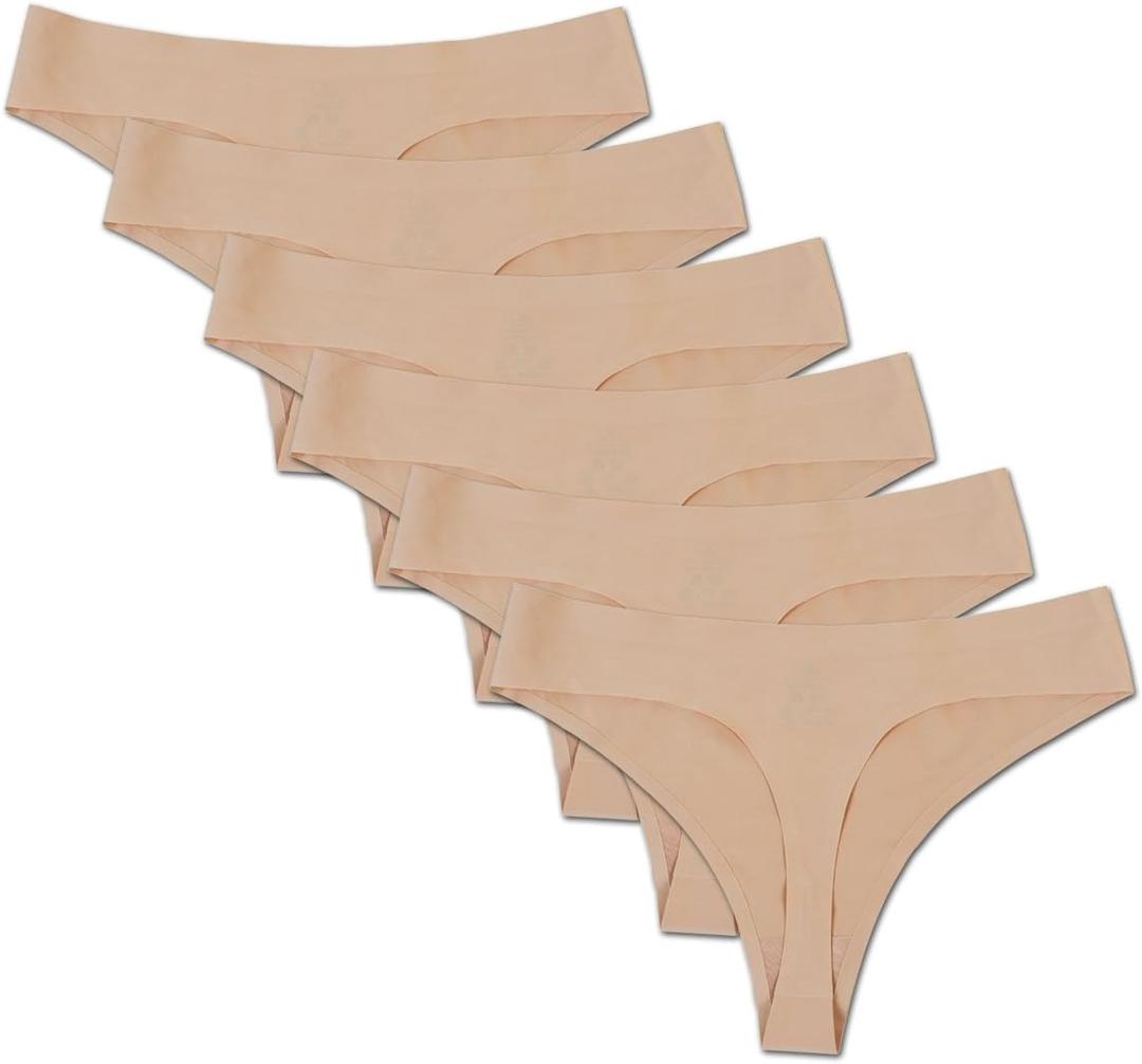 Bolivelan Womens Mid-Rise Seamless Thongs Comfy Underwear G-Strings Panties (4, Nude (6 Pack))