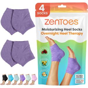 ZenToes Moisturizing Socks for Cracked Heel Treatment - Vitamin E, Olive Oil and Jojoba Oil Infused Heel Socks to Soften and Hydrate (Fuzzy Lilac Purple, Regular) 2 Pairs
