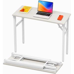 Folding Table Computer Desk - 35.8" No Assembly Folding Desk Design and Foldable Office Desk, Small Desk for Bedroom, Compact Storage Portable Use for Dorm and RV Small Space, White Ash