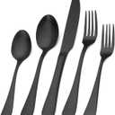Matte Black Silverware Set,SHARECOOK Satin Finish 30-Piece Stainless Steel Flatware Set,Kitchen Utensil Set Service for 6Tableware Cutlery Set for Home and Restaurant, Dishwasher Safe