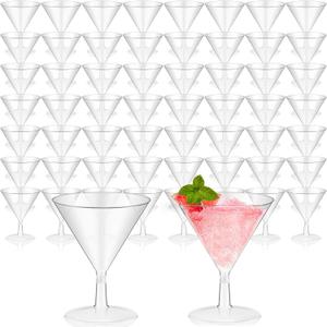 Yinkin 50 Pcs 2 oz Plastic Martini Glasses Disposable Clear Cocktail Dessert Parfait Glasses Unbreakable Mini Martini Cups for Wedding Party Bowl Wine Ice Cream (Stem)