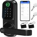 IRONZON Keyless Entry Door Lock with Handle - Smart Door Lock for Front Door 5-in-1 Keypad Door Lock with Handle with Fingerprint, Password, Key, APP Unlocking