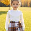 Girls Plaid Outfits Toddler Lace Sleeve Tops Plaid Mini Skirt Shorts Casual Winter Fall Dresses (2-3T, White)