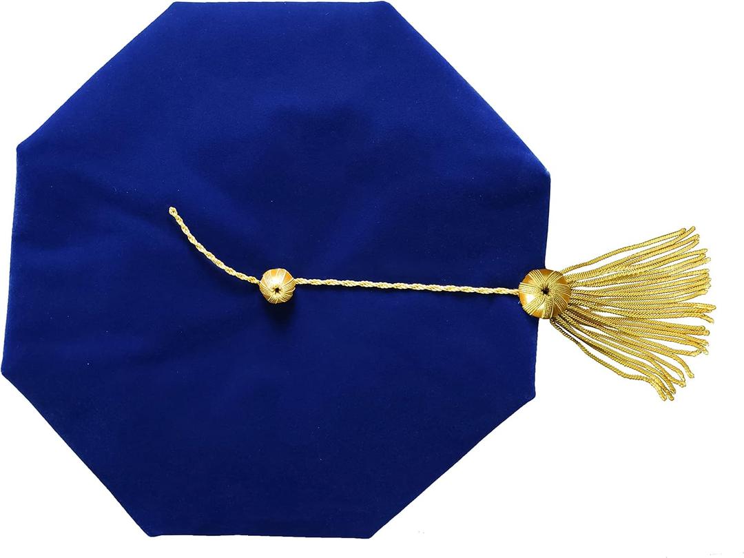 MyGradDay Doctoral Graduation Tam 8 Sides Doctorate Cap PhD Blue/Black Velvet with Gold Bullion Tassel (Blue)