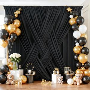 30ft x 10ft Black Backdrop Curtain Panels for Parties, Thick Wrinkle Resistant Polyester Wedding Backdrop Drapes for Birthday Photography Party Home Decorations, 60"W x 120"L