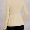 Women's Scoop Neck Peplum Sweater Long Sleeve Cable Knit Dressy Casual Pullover Tops (L)