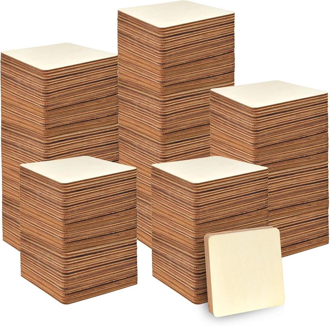 120 Pieces 2 Inch Unfinished Wooden Square Blank Natural Wood Slices Wooden Cutout Tiles for DIY Crafts Home Decoration Painting Staining