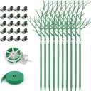 10 Pack Plant Support Stakes for Indoor Plants, 27.56 Inch Twig Plant Sticks with Orchid Clips Twist Ties and Plant Ties for House Potted Plants and Flower, Plastic Branches Support Structures, Green