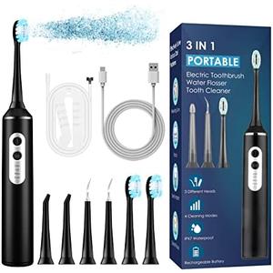 Electric Toothbrush with Water Flosser Combo, 3 in 1 Ultrasonic Toothbrush & Dental Oral Irrigator & Tooth Cleaner with 4 Modes, One Switch from Sonic Brushing to Water Flossing for Home Travel