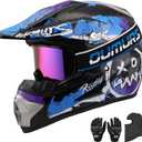 OUMURS DOT Adult ATV Dirt Bike Helmet with Goggles Gloves & Mask Adjustable Sun Visor Motorcycle Adult Helmet Off-Road Motocross Downhill Moped MX for Unisex-Adult OUMURS 125A-Blue, M 