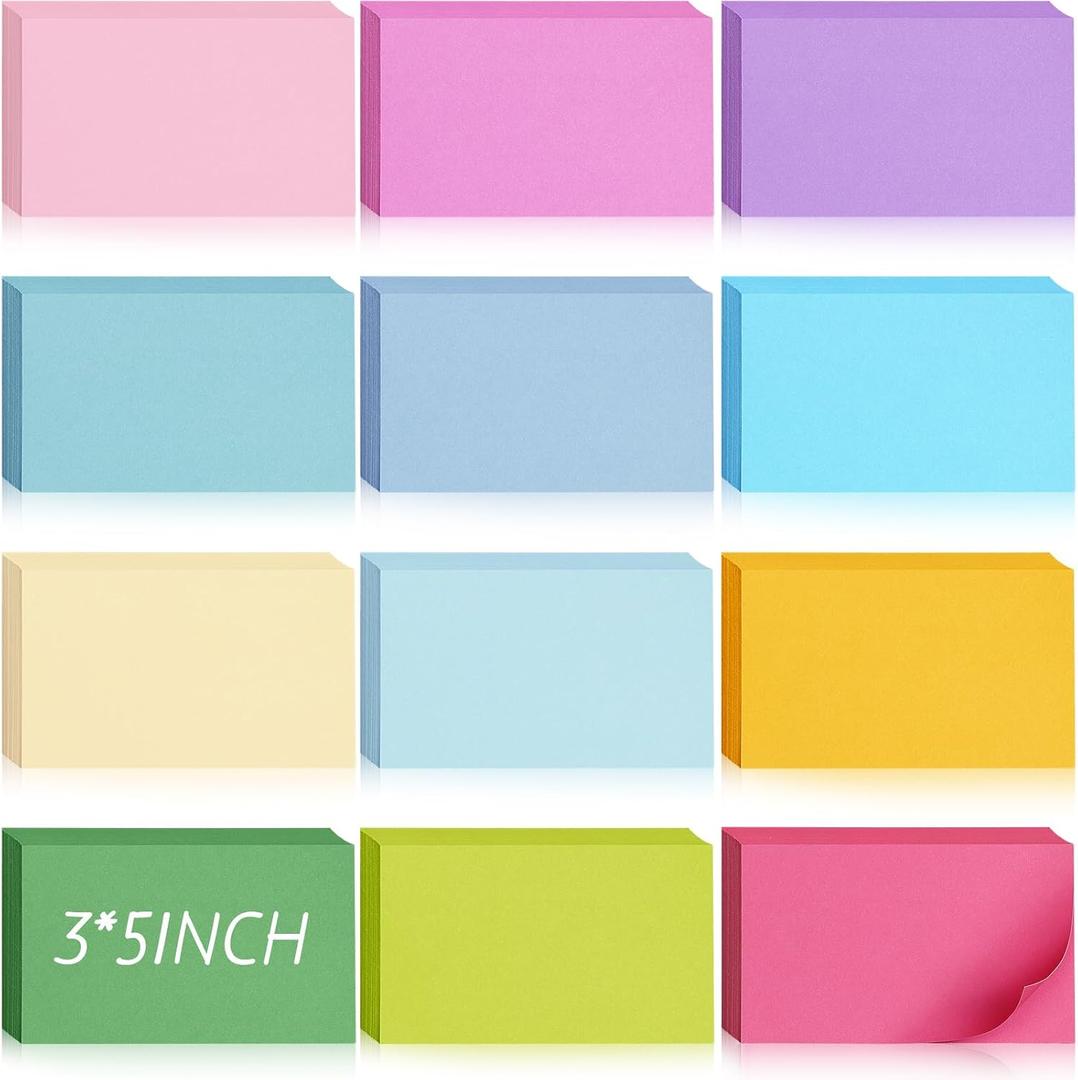 Ctosree 1440 Pcs Colored Index Card Blank Index Note Colored Flash Cards Blank Colorful Study Notecards Flashcards Memo Scratch Pad for Office School Supplies(3 x 5 Inch,Fresh Color)