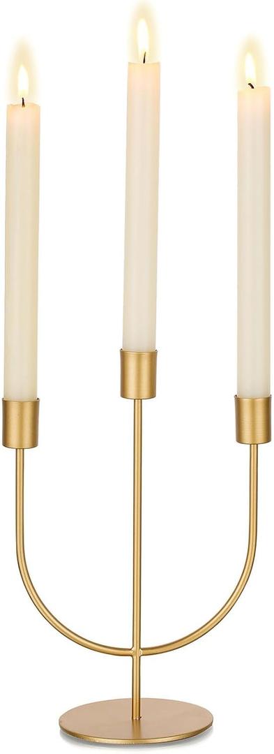 Sziqiqi Gold Candlestick Candle Holders - Candlesticks Candelabra Centerpiece for Tables 3-stem Taper Candle Holder Metal Candleholders for Christmas Wedding Fireplace Mantle Decorations (1 Pc)