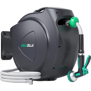 Retractable Garden Hose Reel - 5/8 in x 100 ft Automatic Wall Mount Heavy Duty Automatic Water Hose Reel with 9 Patterns Nozzle, Kink-Resistant Hose, 180° Swivel, Auto-Lock for Outdoor Watering