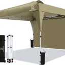 MAOO 10x10 Pop Up Canopy Tent with Sidewall, Easy Setup Instant Outdoor Canopy, 210D Silver Coated Waterproof UPF 50+ Sun Shade Shelter, Heavy Duty Steel Frame, Roller Bag, Khaki (118"L x 118"W x 98.4"H)