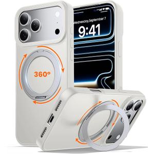 360 Magnetic Stand for iPhone 17 Pro Max Case,Fits MagSafe,Military Drop Protection,Build in Kickstand, Slim Shockproof Phone Cover for iPhone 17 Pro Max, 6.9"Matte White