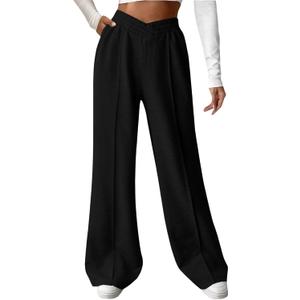 niyokki Womens Sweatpants Wide Leg Long Pants Casual Baggy Flare Sweats (X-Large, Black)
