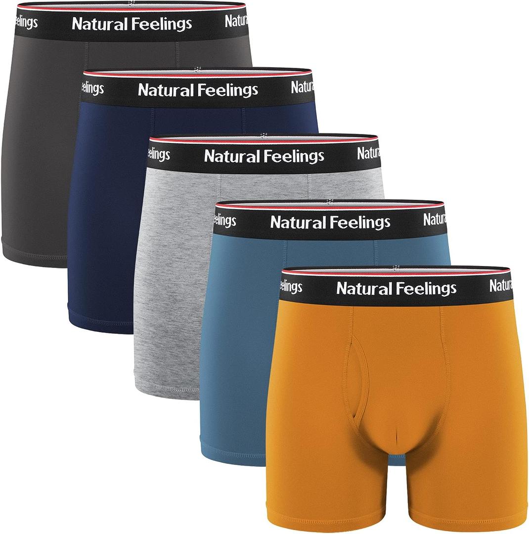 Natural Feelings Boxer Briefs Mens Underwear Men Pack Soft Cotton Open Fly Underwear (Green, M)