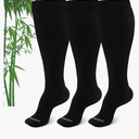 Plus Size Compression Socks: Viscose for Bamboo Wide Calf Compression Stockings for Men & Women - Extra Large 15-20 mmHg Knee High Socks Support 3 Pairs Black 3XLarge