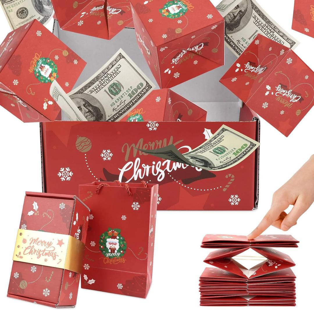 Surprise Gift Box Explosion for Money, Surprise Money Box for Cash Gift, Folding Pop-Up Explosion Box for Christmas Birthday Anniversary Valentine Proposal(16 Bounces)