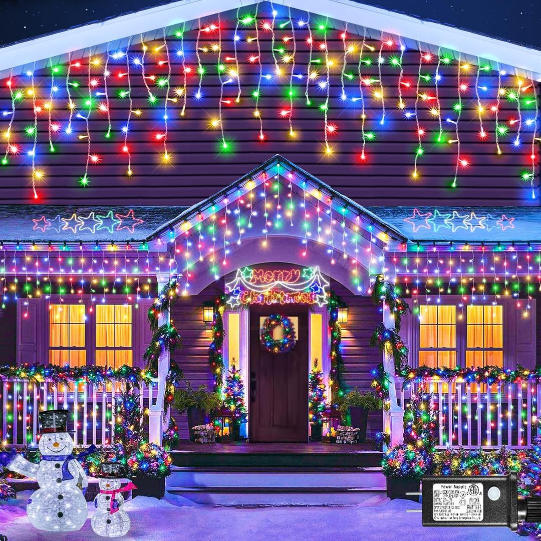 Icicle Christmas Lights Outdoor, 33ft 400 LED Icicle Lights for Outside, Plug in Twinkle Lights Indoor with 8 Modes Timer Waterproof for House Holiday Decor Wedding Christmas Decorations (Multicolor)