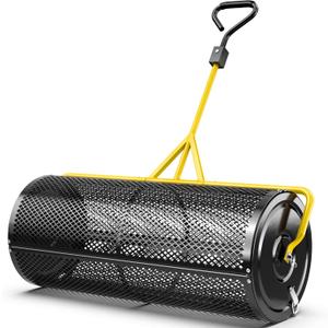 44 Inch Compost Spreader  Heavy Duty Push/Tow Peat Moss & Fertilizer Spreader with Steel Mesh Drum, Reinforced Center Rod, for Even Lawn Coverage & Garden Soil Care