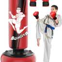 66 Inch Inflatable Kids Punching Bag with Boxing Gloves, Freestanding Boxing Bag, Stand Kids Punching Bag Toy, Bounce-Back Bag Gifts for Kids, Girls, Boxing Set for Practicing Karate, Taekwondo, MMA