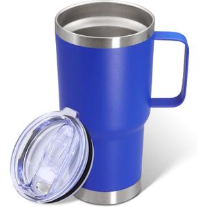 20 oz Tumbler with Handle and Lid, Stainless Steel Tumbler Insulated Travel Coffee Mug, Spill Proof Double Wall Vacuum Tumbler Cup Keep Drink Hot & Cold, Dark Blue, 1 Pack