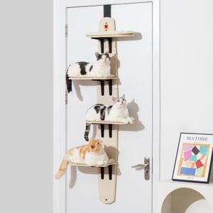 MEWOOFUN Cat Tree Door Mounted Cat Climber, Cat Shelves Cat Ladder with Removable Soft Mat, 4-Levels Over Door Cat Climber for Indoor Cats (Wooden-67.2" H X 23.4" L X 8.4W)