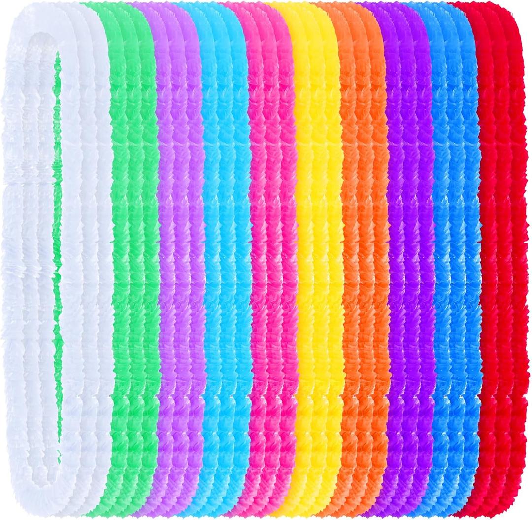 Lewtemi 200 Pieces Hawaiian Leis Plastic Lei Assortment Vibrant Flower Lei Necklaces Colorful Fun Floral Hawaiian Decorations for Hawaiian Themed Party Supplies, 10 Bright Colors, 36.2 Inches