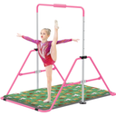 Jivifao Gymnastics Bar with Self-Inflating Mat for Kids, Adjustable Height Gymnastic Horizontal Bars with Mat, Folding Gymnastic Training Monkey Bars, Junior Expandable Training Kip Bar for Home