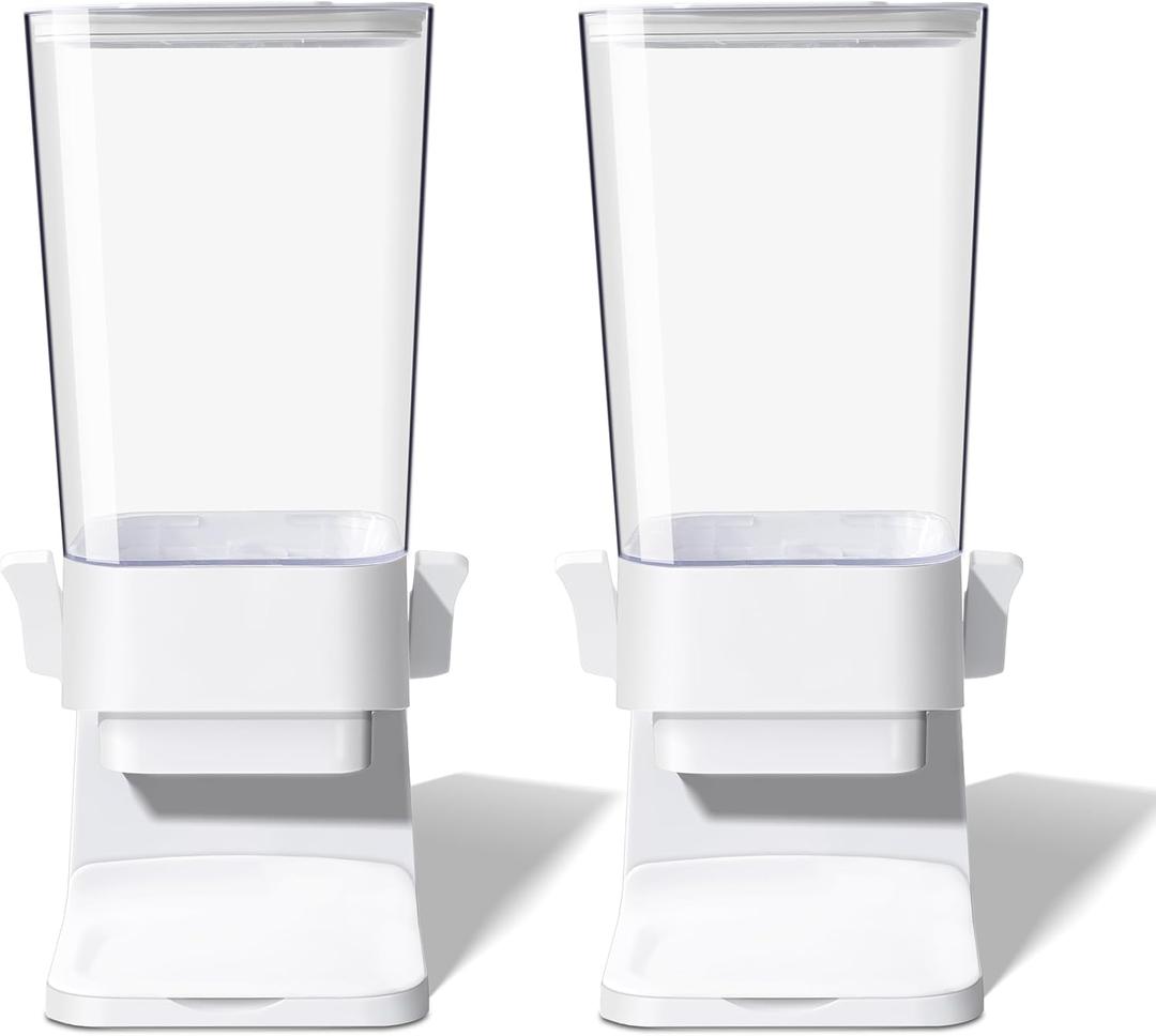 Cereal Dispenser Countertop, 5L Cereal Containers Storage Dispenser for Pantry, Large Dry Food Cereal Dispenser, Not Easy to Crush Cereal, Can Hold Oatmeal, Snack, Grain, Pet Food (White, 2Pc)