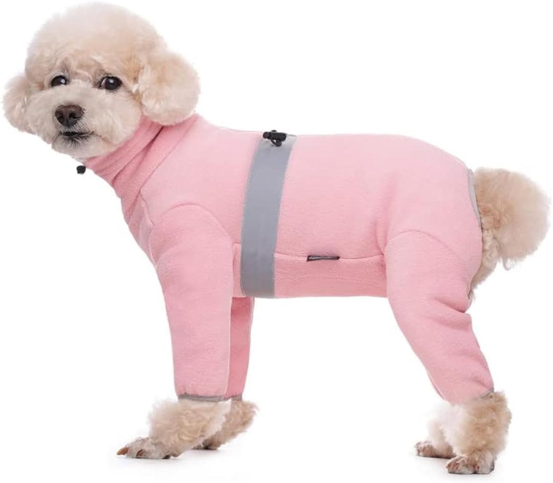 Polar Fleece Dog Pajamas Bodysuit - Small to Medium Dogs, Winter Jacket & Sweater for Small Dogs, Four-Legged Warm Clothes (Pink)