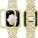 Supoix Compatible with Apple Watch Band 38/40/41/42/44/45/46/49mm+ Case, Women Jewelry Bling Diamond Rhinestone Replacement Metal Bands & 2 Pack PC Protector Case for iWatch Ultra 3/2/1 Series 11/10/9/8/7/6/5/4/3/2/1/SE (Silver)