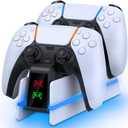 PS5-Controller-Charger-Station - Charging Station for PlayStation 5 Dualsense/Edge Controller with 9 Color Led Light, Fast Charging Dock & Holder Charger Stand for PS5/Slim/Pro Remote Accessories (White and Black P28)