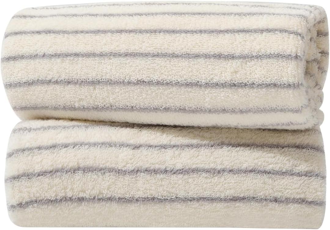 Set of 2 Striped Hand Towels – Soft, Absorbent Cotton for Bathroom & Kitchen, Vintage Look, Gentle for All Ages, 14” x 32‘’ (Ivory)