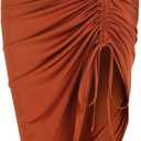 ZAFUL Women's Boho Skirt Asymmetrical Skirts Tied Floral Paisley Printed High Waist Ruched Skirts for Women (Large, Ba-brick Red)