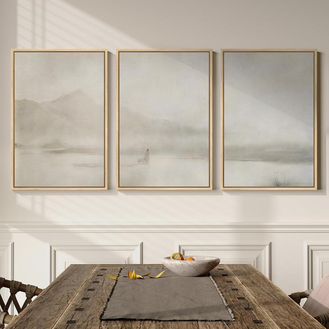 Framed Christian Wall Art Set of 3, Jesus Leaves the 99 Sheep Framed Canvas Prints, Neutral Beige Minimalist Scripture Artwork for Living Room Bedroom Prayer Room Office, 16x24 Inch