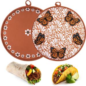 Honeydak 2 Pcs 12 Inch Tortilla Warmer Pouch, Microwavable Insulated Cloth Pouch Mexican De Barro Butterfly Tortillero Fabric Tortilla Keeper Taco Holder for Tortillas, Tacos, Naan, Pizza Rolls
