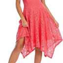 Meetjen Women's Cocktail Party Dresses 2025 Handkerchief Hem Lace Formal Wedding Guest Bridesmaid Fancy Prom Dress (Large, Coral)