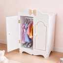 Wooden Baby Doll Closet for Accessories & Clothes, Storage Wardrobe for 16-Inch Dolls, Easy-Open Doors with Built-in Hanging Rod, Magnetic Closure, Includes 10 Hangers & DIY StickersNot Doll, 13.19 inches