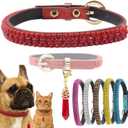 PEARLY JUN Rhinestone Dog Collars for Small Dogs Cat, XS Red Bling Diamond Cat Collar Cute Luxury Crystal Pet Puppy (XS (Neck 7.5-10"))