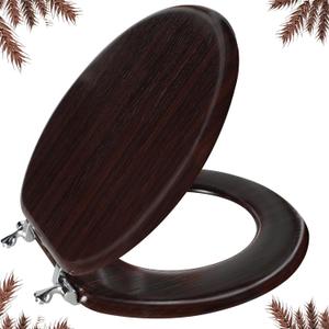 Round Toilet Seat Molded Wood Toilet Seat with Zinc Alloy Hinges, Easy to Install also Easy to Clean, Anti-pinch Wooden Toilet Seat by Angol Shiold (Round, Dark Brown)