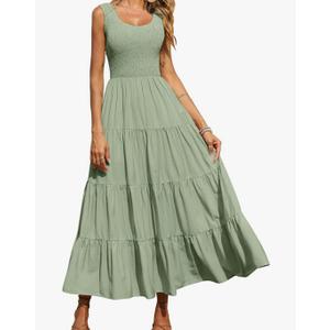 PRETTYGARDEN Women's 2026 Casual Loose Plain Maxi Sundress Smocked Tank Dress Sleeveless Spring Beach Tiered Long Dresses, 2XL