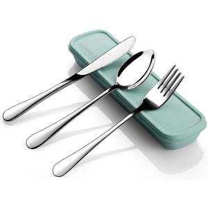 Travel Utensils with Case,SAOHYPEI Portable Silverware Set for Work, 4-Piece Stainless Steel Portable Cutlery Set,Lunch Box for Camping Work School, Include Fork Spoon Knife, Dishwasher Safe,Silver