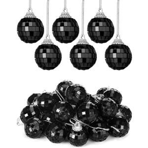 BBTO 24 Pieces Mini Christmas Disco Balls 70s Party Decor Christmas Tree Decoration Hanging Reflective Mirror Disco Ball Decoration for Birthday Party Decor(1.18 Inch,Black)