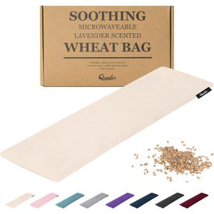 Qomfor Microwave Heating Pad - Large Microwavable Wheat Bag Heat Pack for Neck and Shoulders, Pain Relief, Back Pain, Arthritis, Period Cramps - Reusable Lavender Heating Pad (Champagne)