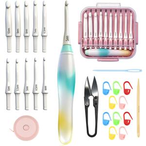Crochet Hooks Set - Gel-Infused Jelly Touch Ergonomic Handle, 10 Sizes Interchangeable, All-in-One Kit with Organized Case for Beginners & Crafters