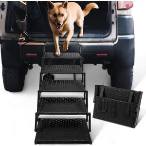 Dog Stairs for Car - Foldable Dog Ramps for Large Dogs with Non Slip Surface, Portable Dog Steps for Cars and SUV, Truck, Support Up to 200 Lbs, 6 Steps (Black)