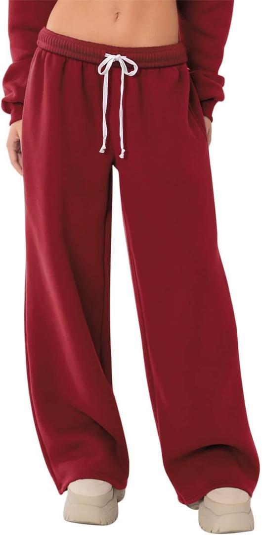 HeSaYep Women's Fleece Lined Sweatpants Wide Leg Thermal Winter Warm Baggy Sweat Pants with Pockets (Red), XS