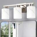 3-Light Bathroom Light Fixtures, Modern Vanity Lights, Brushed Nickel Metal Wall Lamp with White Marble Glass for Bathroom, Mirror, Living Room, Bedroom, Cabinet, Porch, Hallway, E26 Base
